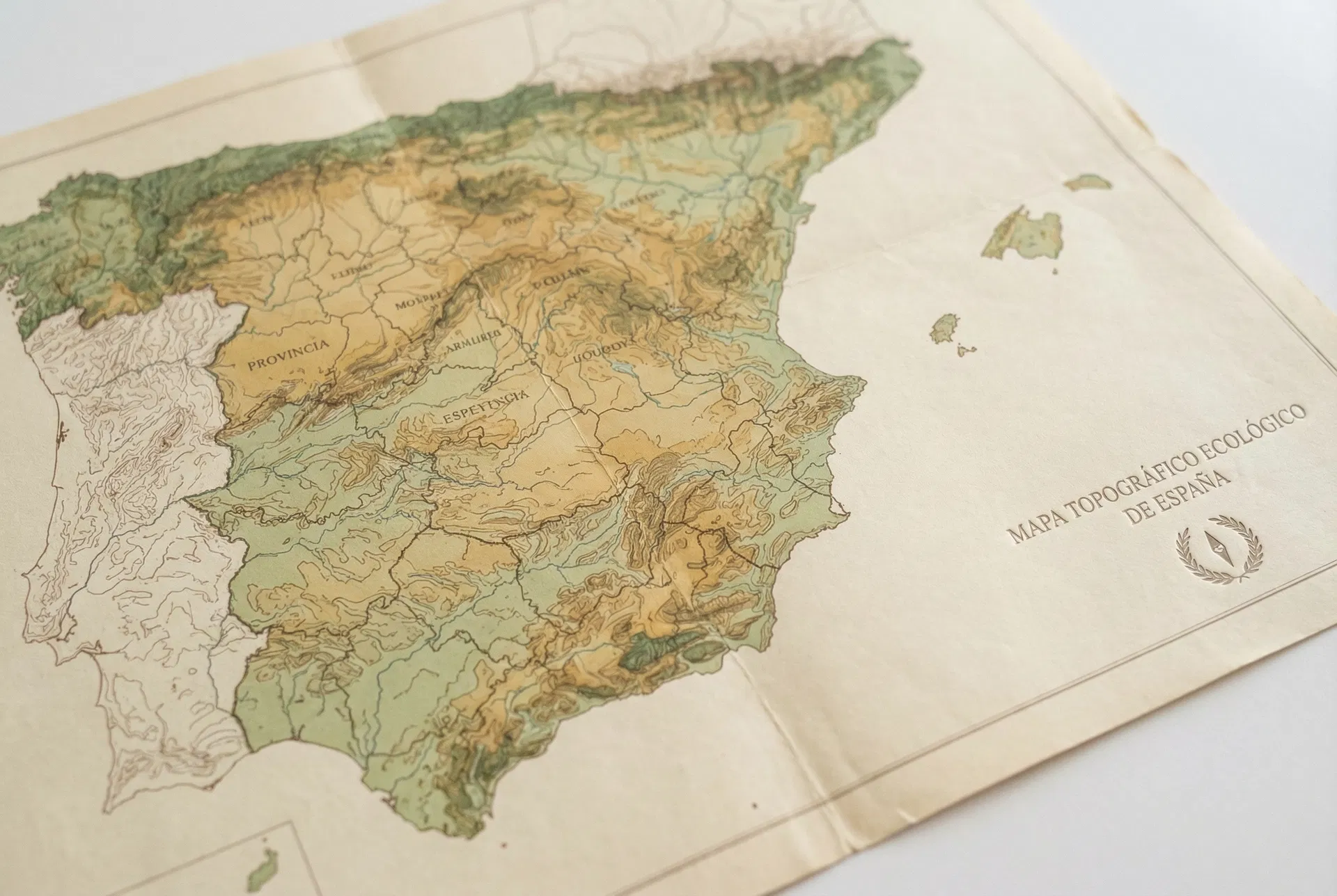 Mapa topográfico antiguo de la península ibérica